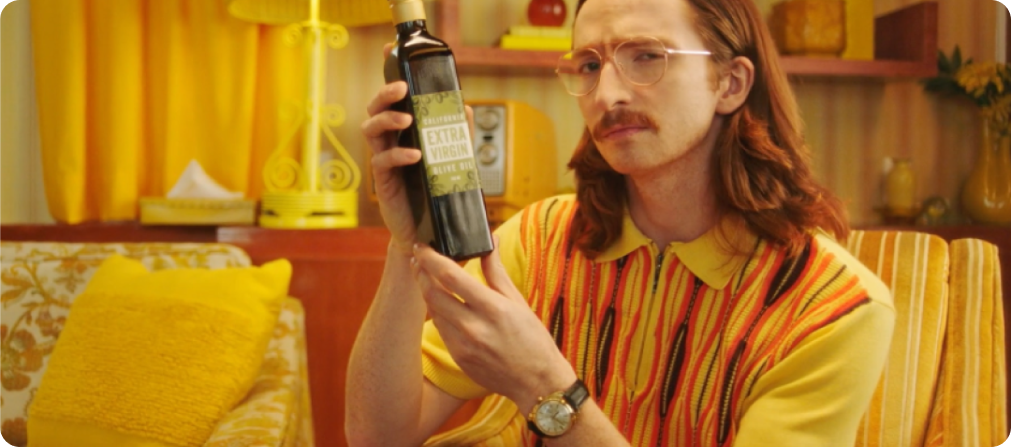 Very orange-themed picture featuring olive oil